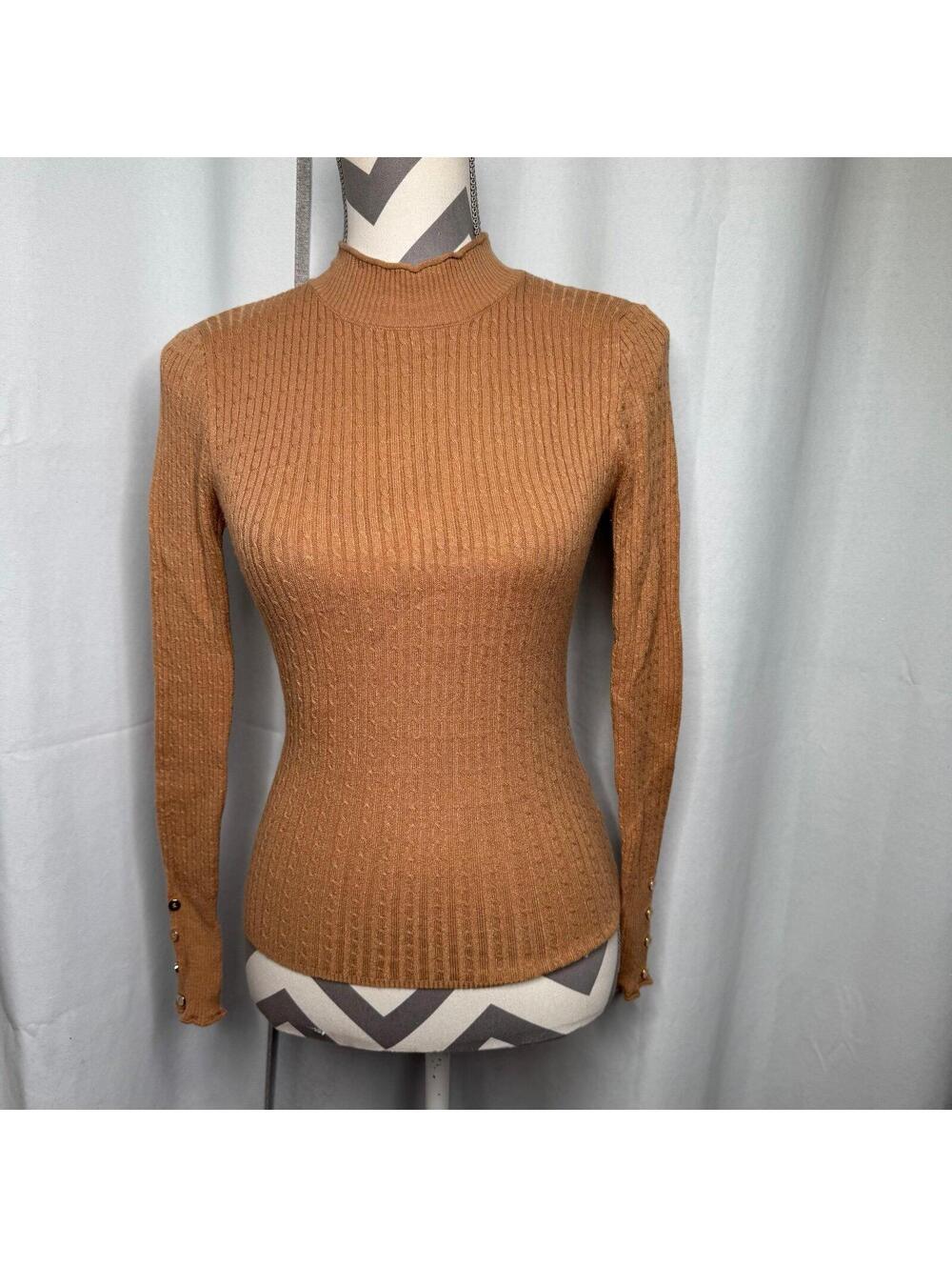 Love Tree Women's Ribbed orange brown Sweater Long Sleeve Pullover